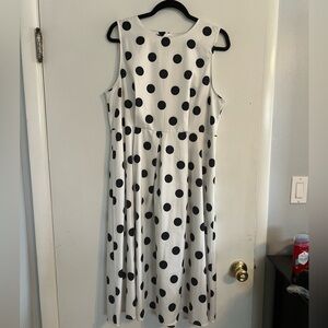 Sleeveless White and Black Polka Dot Midi Dress